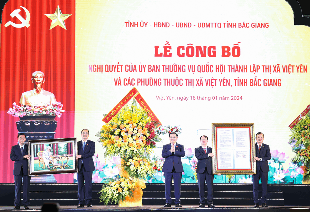 Lễ công bố Nghị quyết của Ủy ban Thường vụ Quốc hội về thành lập thị xã Việt Yên và các phường thuộc thị xã Việt Yên