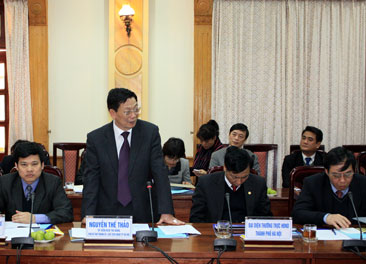 Đồng chí Nguyễn Thế Thảo - Chủ tịch UBND thành phố Hà Nội phát biểu tại buổi làm việc